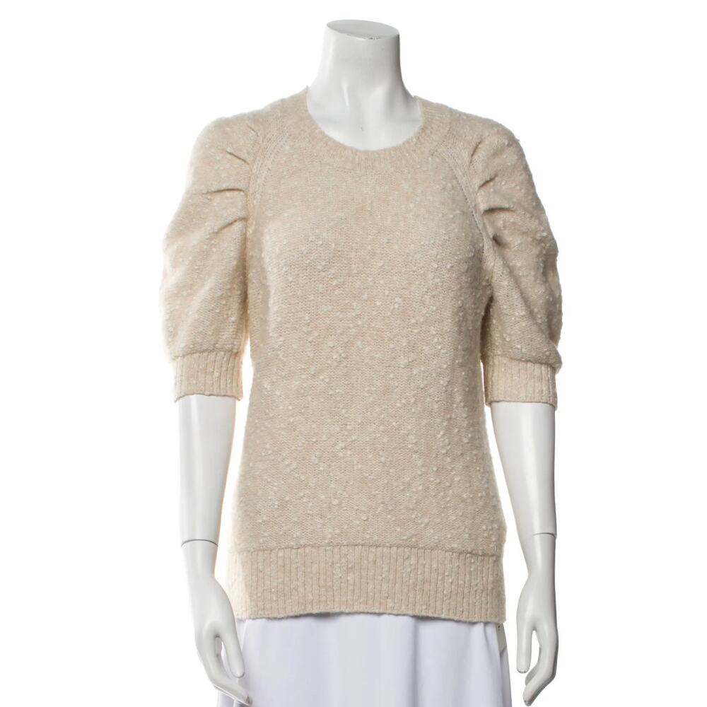 Rebecca Taylor Puff Sleeve Sweater S Cream White Nubby Knit Alpaca Wool Cozy